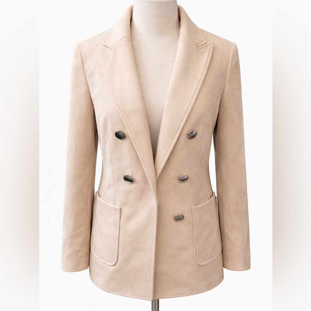 Tahari Beige Faux Suede Double Breasted Blazer Size‎ M NWT
